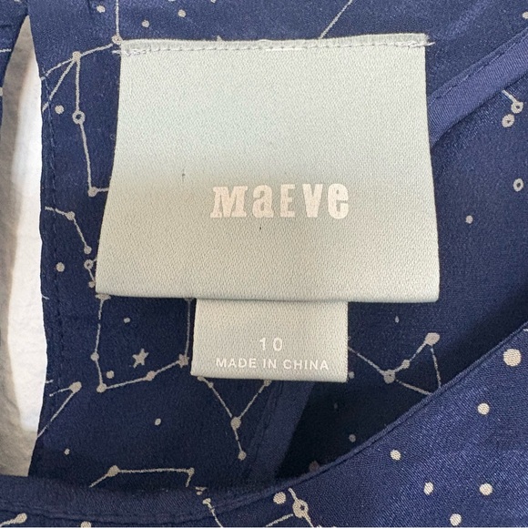 Maeve Navy Constellation Print Blouse Trace the Stars 100% Silk Celestial Blouse - Picture 3 of 10